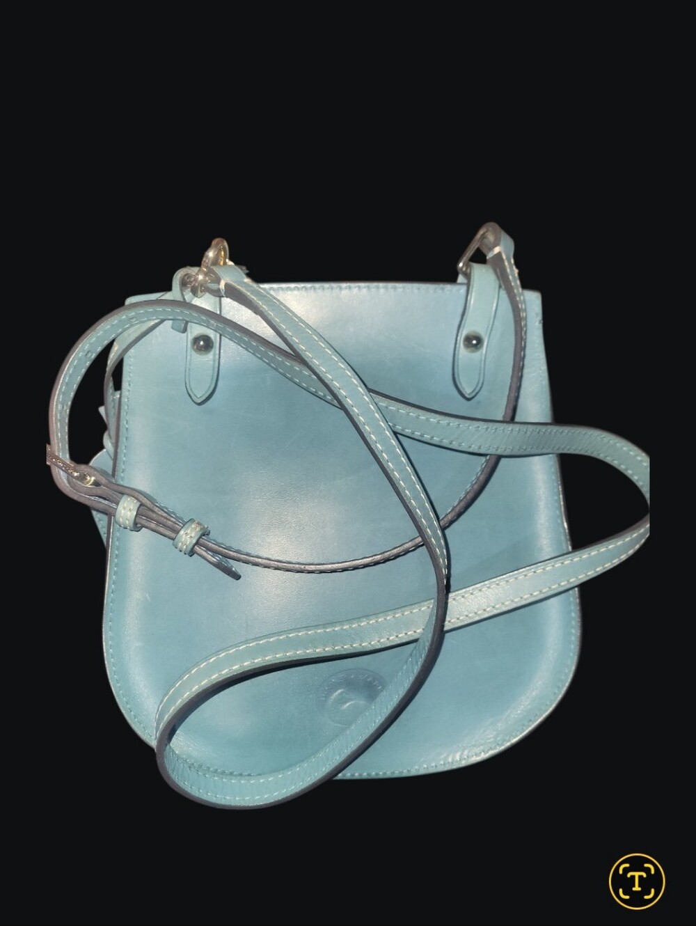 Vintage Dooney & Bourke Alto "Happy Bag" Leather Crossbody Turquoise - Picture 2 of 3